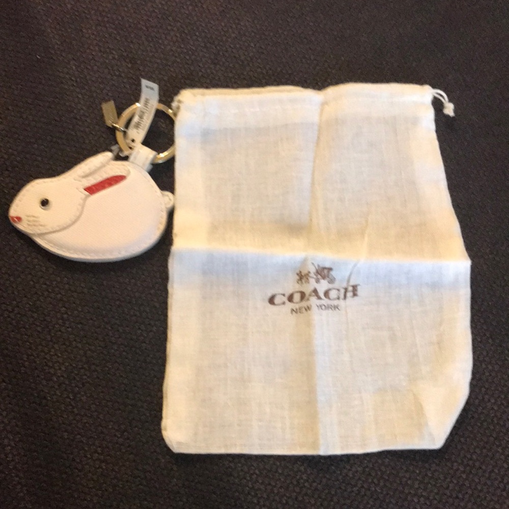 NWT coach white bunny rabbit keychain fob holder